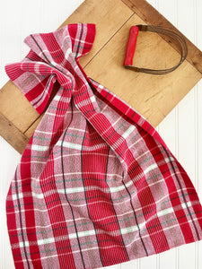 Peppermint Plaid Towels--Red with Narrow White Stripes