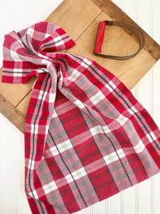 Peppermint Plaid Towels--Red with Wide White Stripes